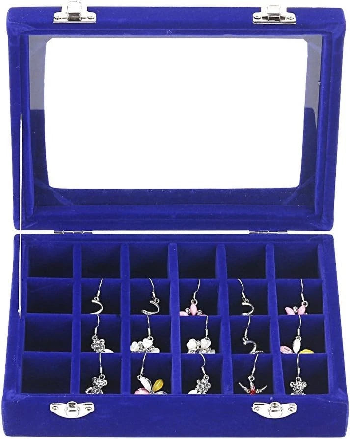 MeJell 24 Slot Velvet Glass Jewelry Box Organizer Ring Earring Tray Display | eBay