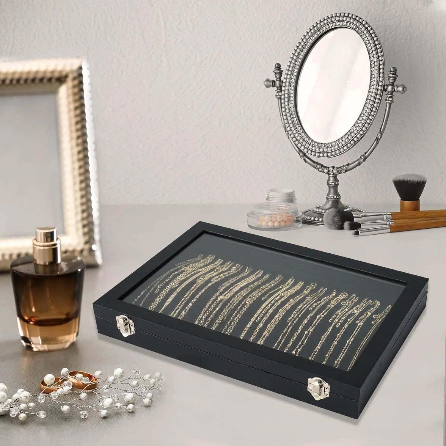 Dustproof Jewelry Display Box with 20 Hooks | Modern Velvet Organizer, Black | eBay