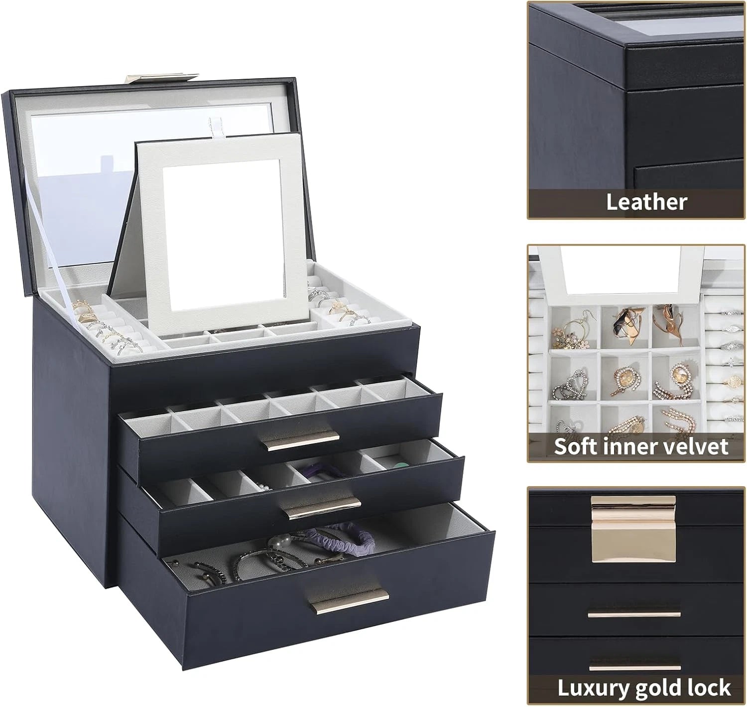 Jewelry Boxes for Women, White and Black 4 Layer Large Jewelry Box for Necklace, | eBay