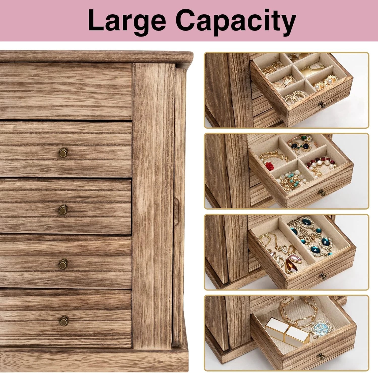 Jewelry Box for Women, 5 Layer Large Wood Boxes & Organizers for Necklaces Earri | eBay