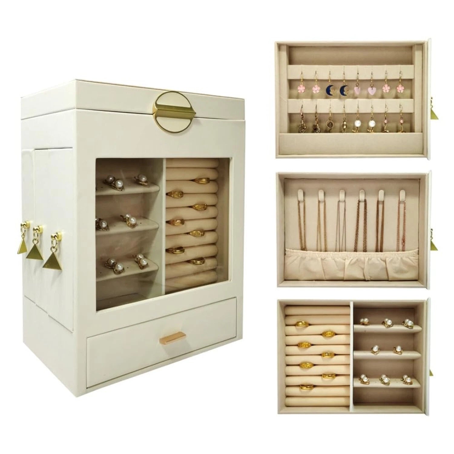 Large Beige Jewelry Box Organizer Perfect for Dresser Jewelry Box Display Cas... | eBay