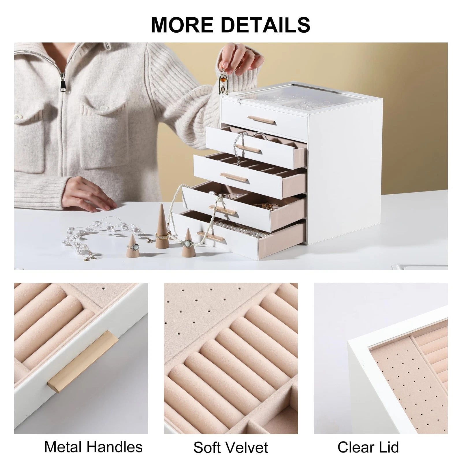 Clear Lid Jewelry Box,5-Layer Jewelry Organizer with Drawer,PU Leather Jewelr... | eBay