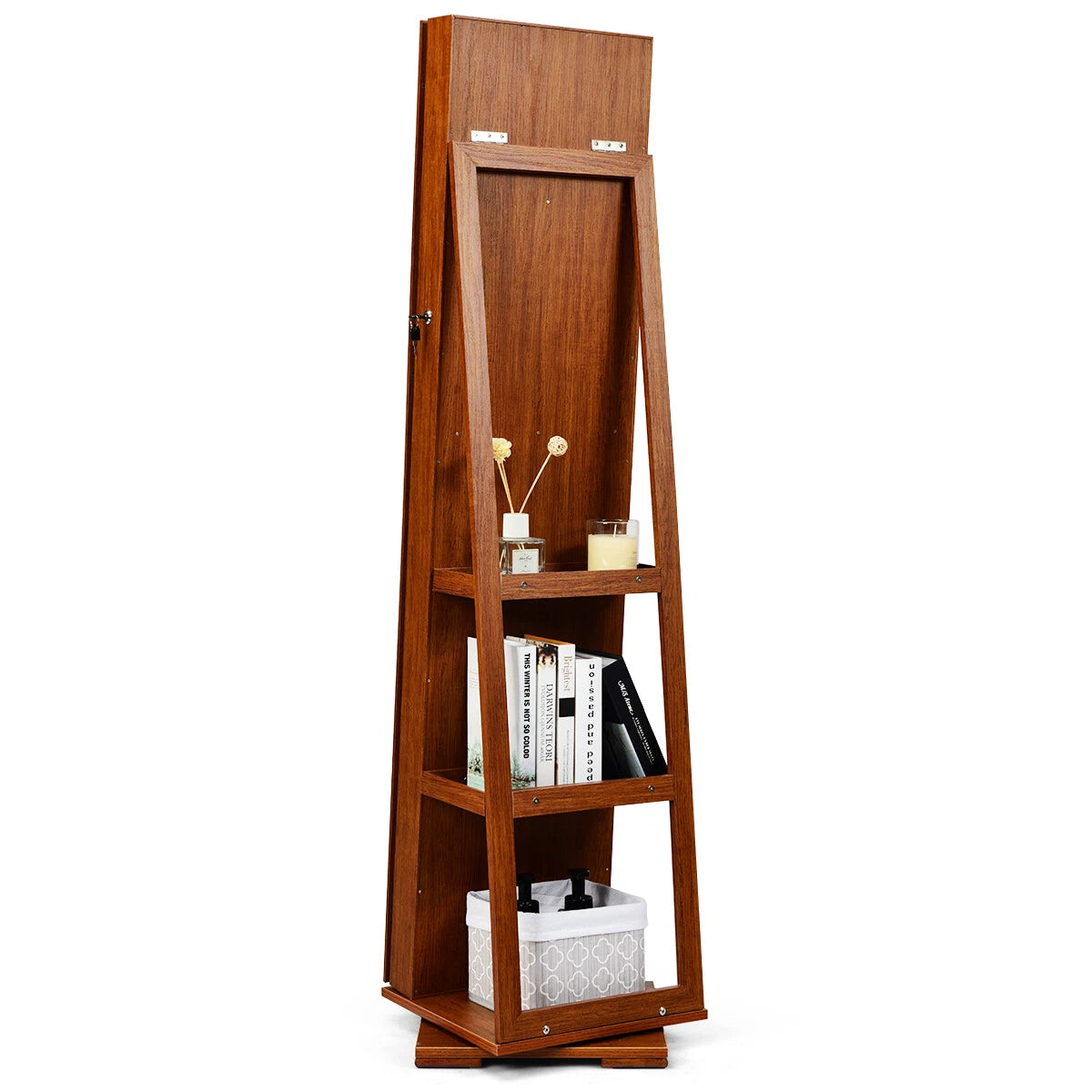 Costway 360° Rotatable Jewelry Cabinet Armoire Lockable Storage Organizer Brown | eBay