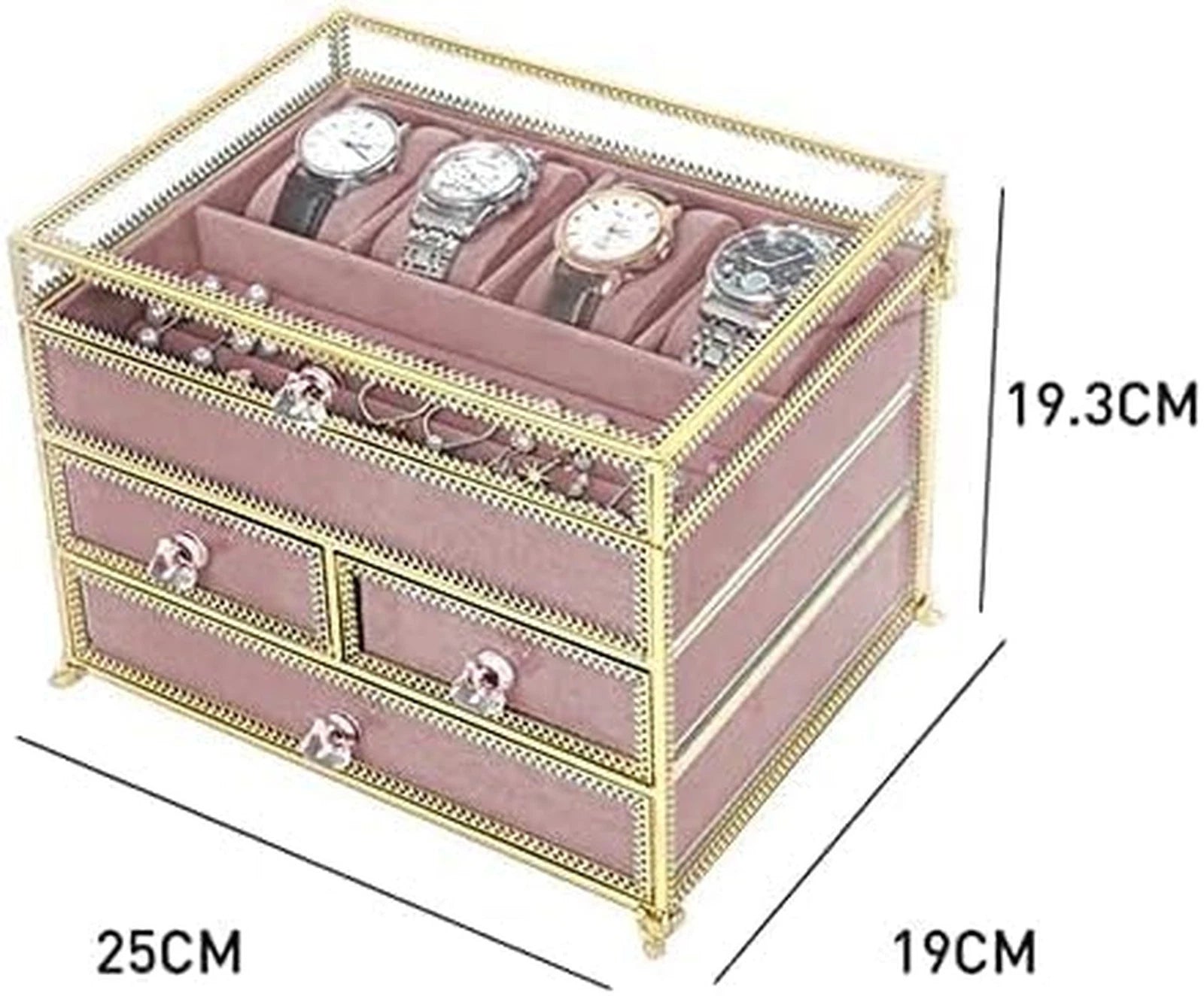 Hersoo Jewelry Box Mirrored Watch Organizer Necklace Ring Earring Storage/Gla... | eBay