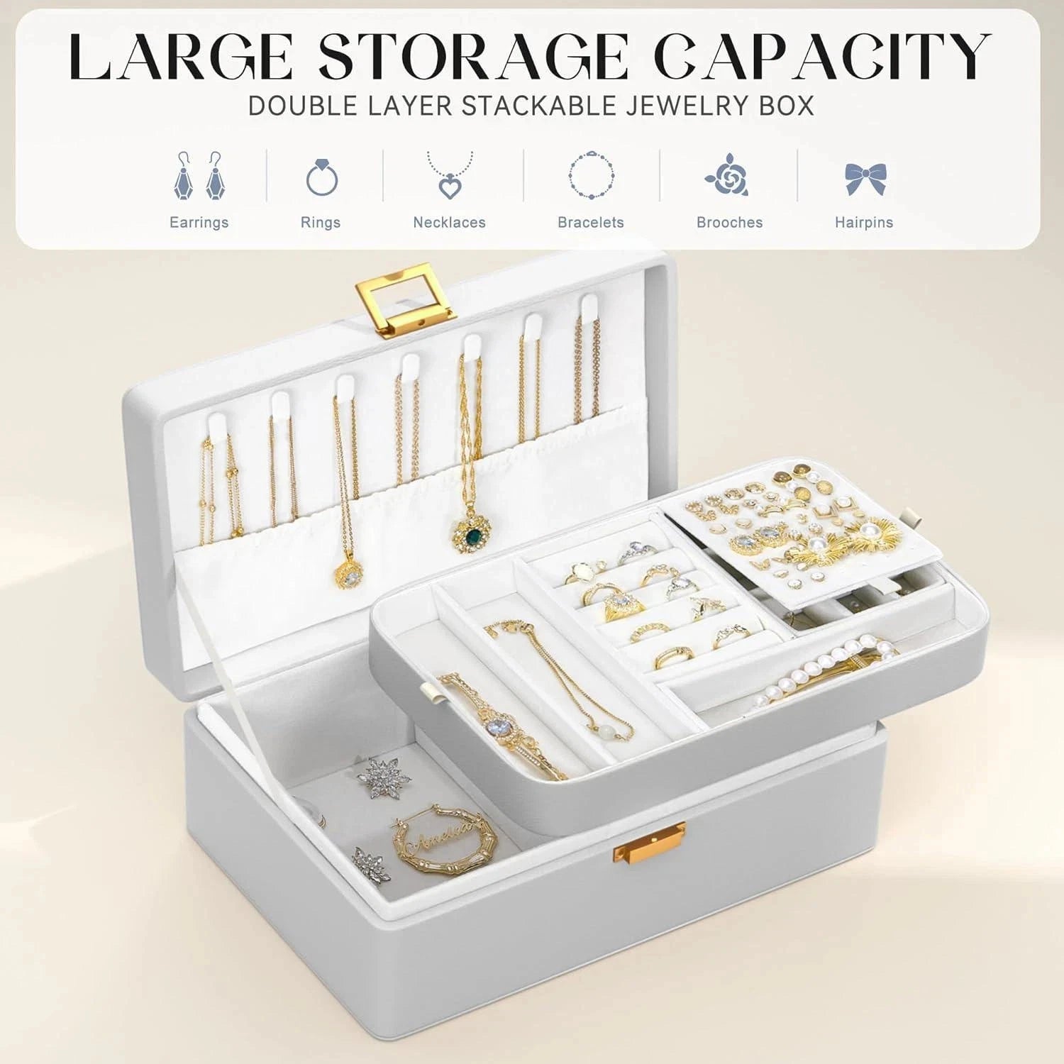 Jewelry Box W/ Tray, 2-Layer Organizer And Storage For Women, Mother, Girlfriend | eBay