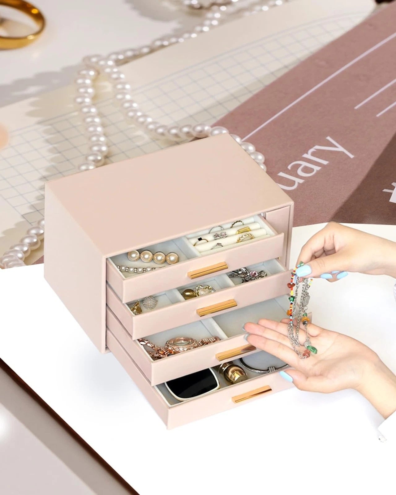 EZDeco 5 Layer Jewelry Box for Women,PU Leather 4-Layer Jewelry Holder Organi... | eBay