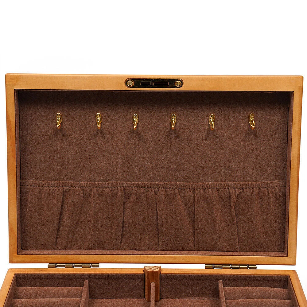 Elegant Wooden Jewelry Box with Velvet Lining and Key Lock, 3 Layers | eBay