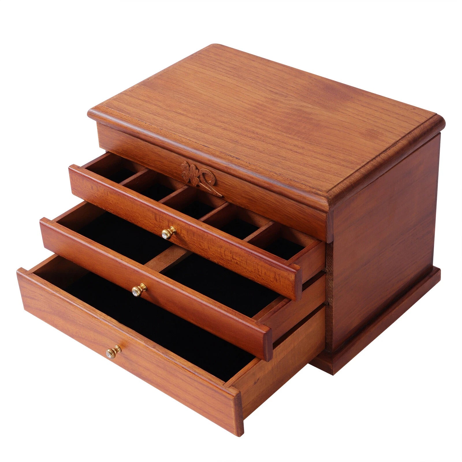 Wooden Jewelry Box Jewelry Storage Ring Earrings Organizer Case with Drawer | eBay