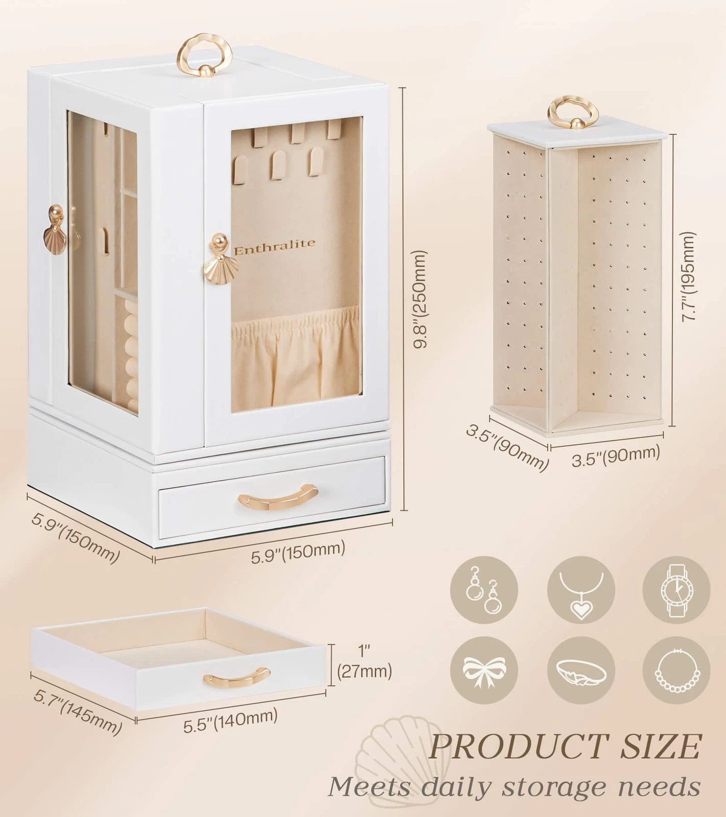 Jewelry Box large for Dresser: Women Necklace Ring Storage Organizer with Com... | eBay