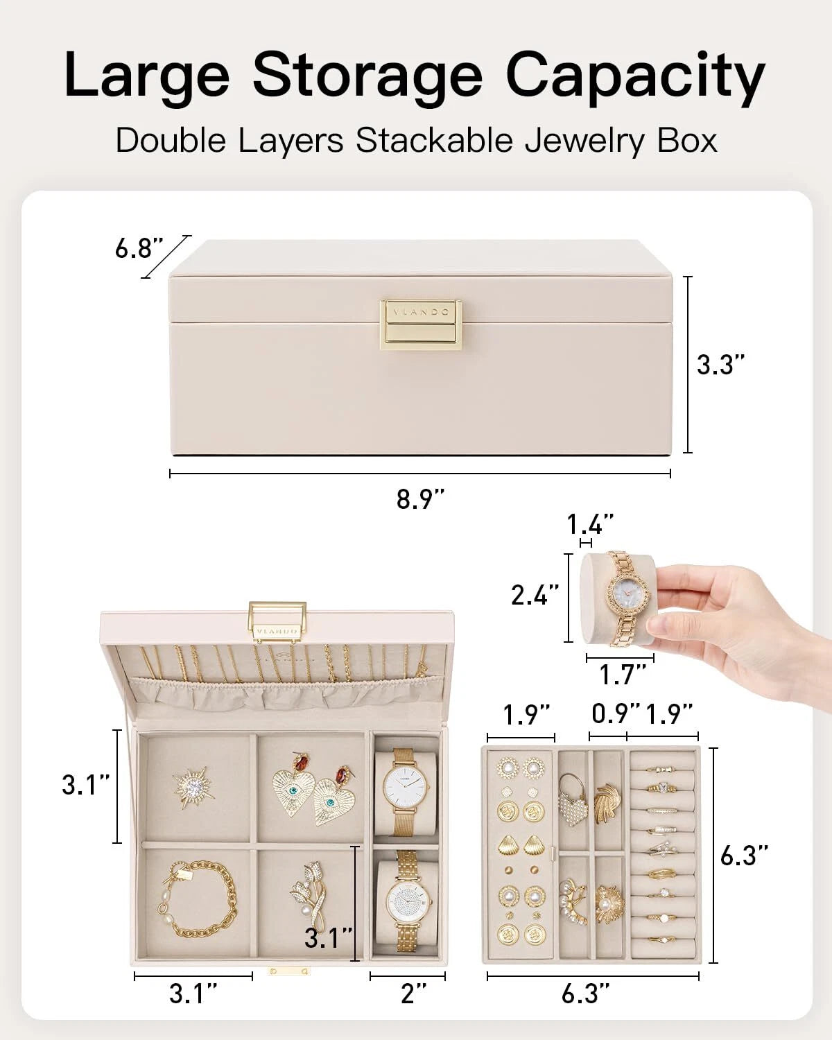 Vlando 2 Layer Jewelry Box Large Jewelry Organizer for Women Removable Jewele... | eBay