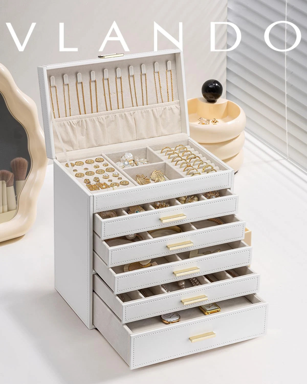 Jewelry Box Organizer,Large Jewelry Boxes for 5 Drawn,Pu Leather Jewelry Storage | eBay