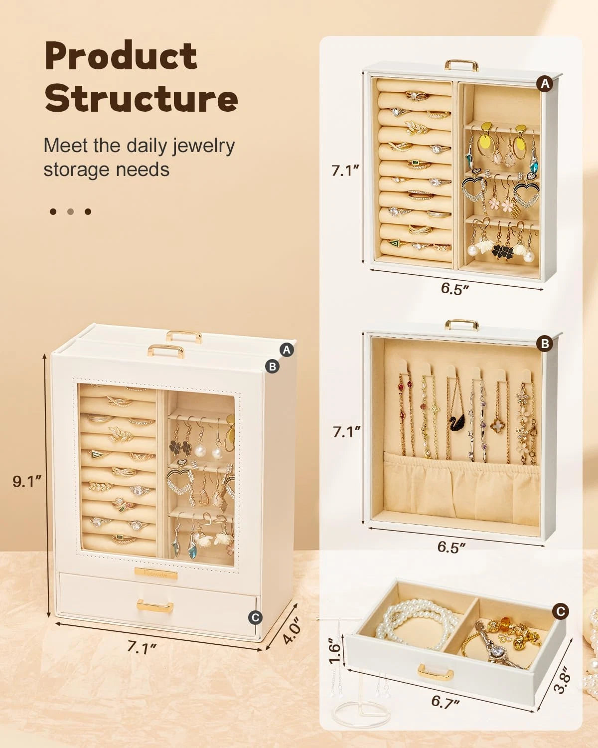 Jewelry Organizer Girls Women Jewelry Box for Necklaces Rings Earrings Gift Brac | eBay