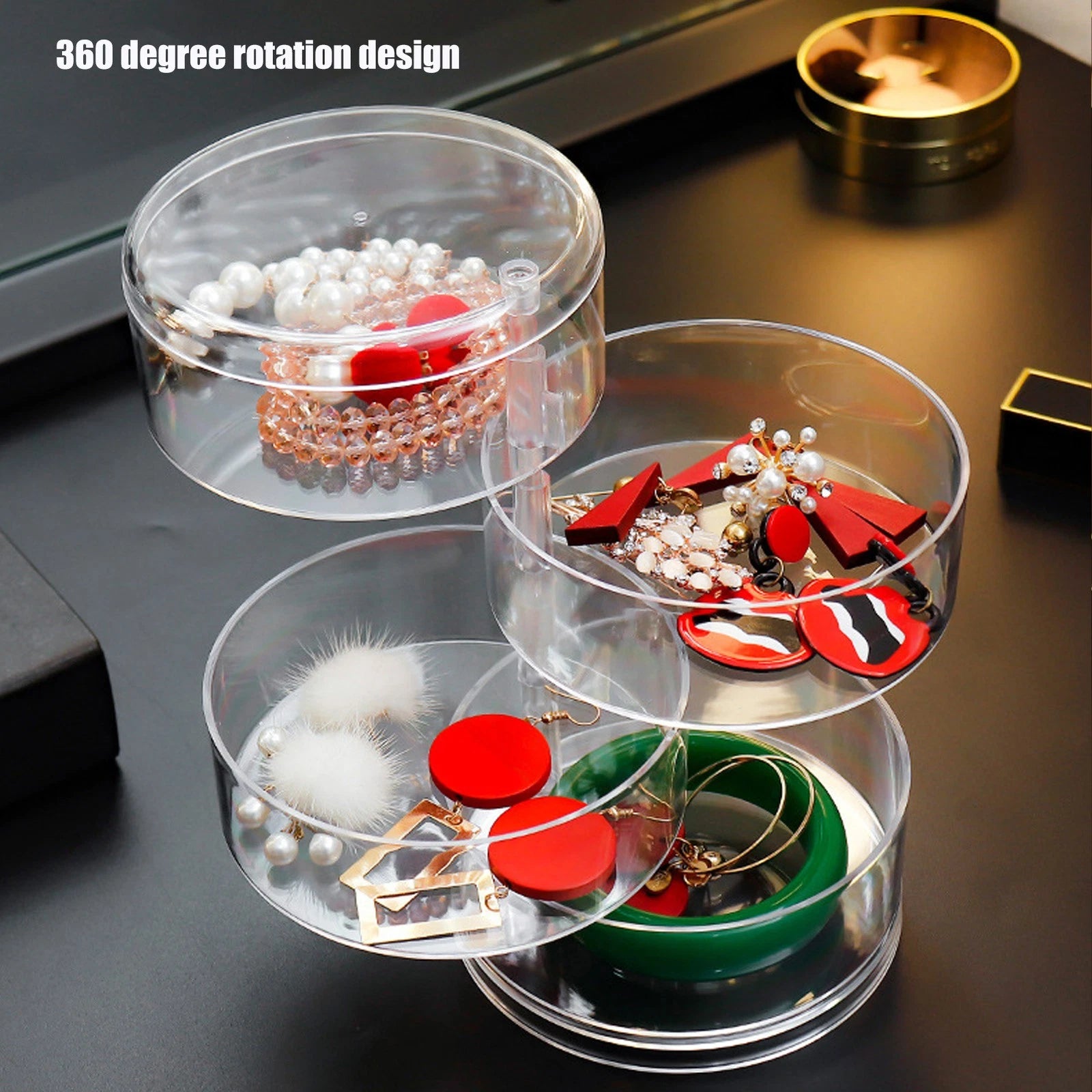 Clear Rotating Jewelry Box 4 Tier Space Saving Plastic Dustproof Decorative DGD | eBay