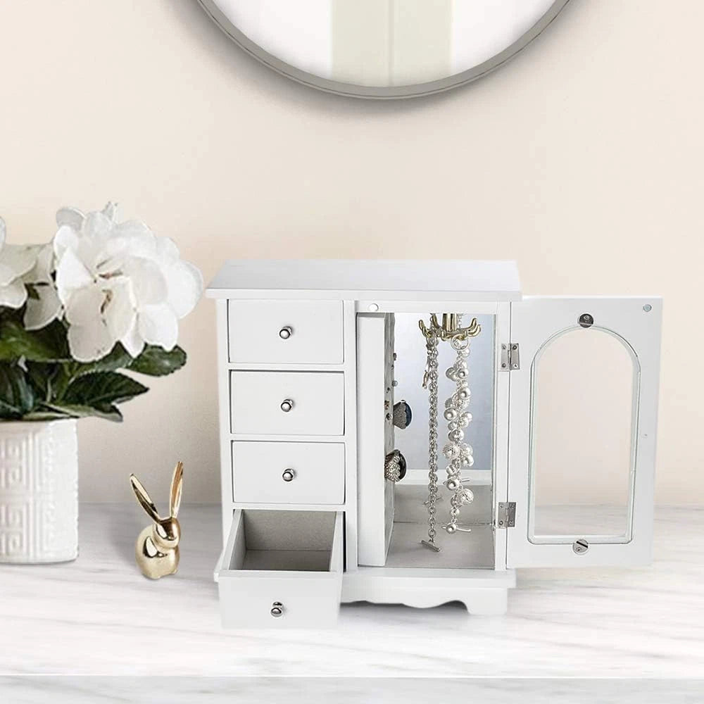 White Jewelry Box for Girls Wooden Makeup and Accessories Organizer Ring Storage | eBay