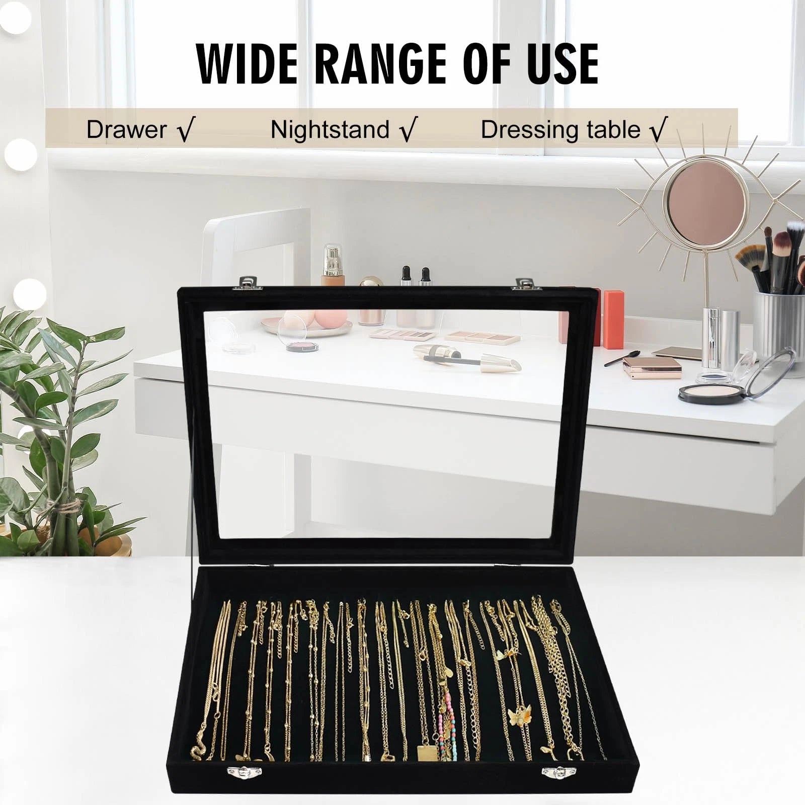 Necklace Organizer Box Premium 20 Hooks Velvet Necklace Display Jewelry Tray ... | eBay