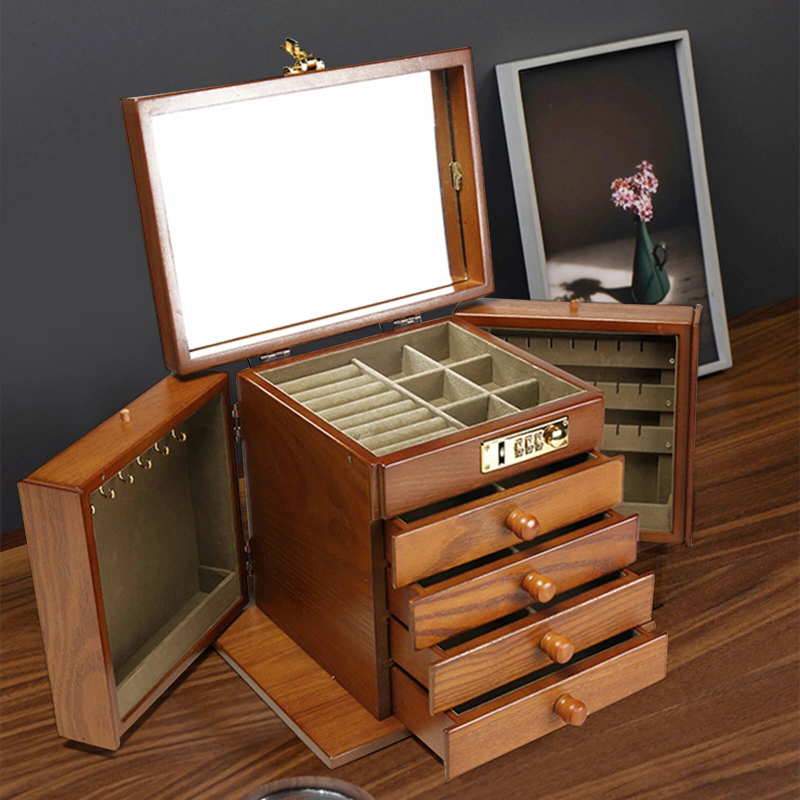 Wooden Jewelry Box Jewelry Storage Box with Combo Lock for Jewelries Necklaces | eBay