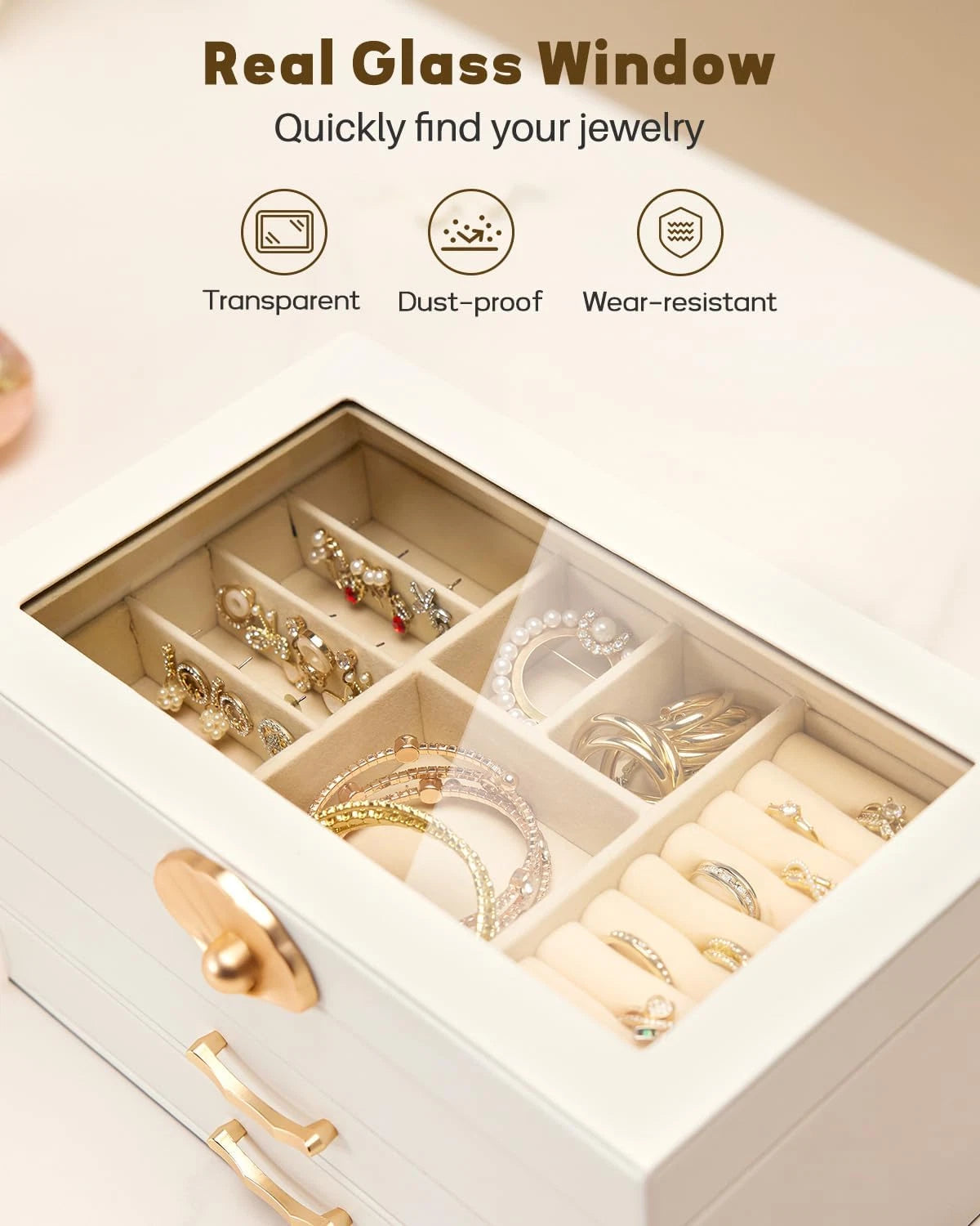 Jewelry Box with 2 Drawers: Display Organizer for Earrings Necklaces - Gift for | eBay