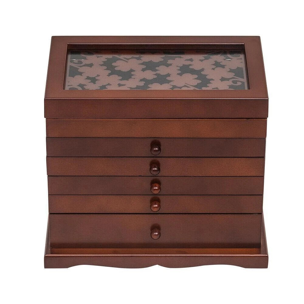 Jewelry Ring Display Organizer Box Tray Earring Storage Case with 5 Drawers | eBay