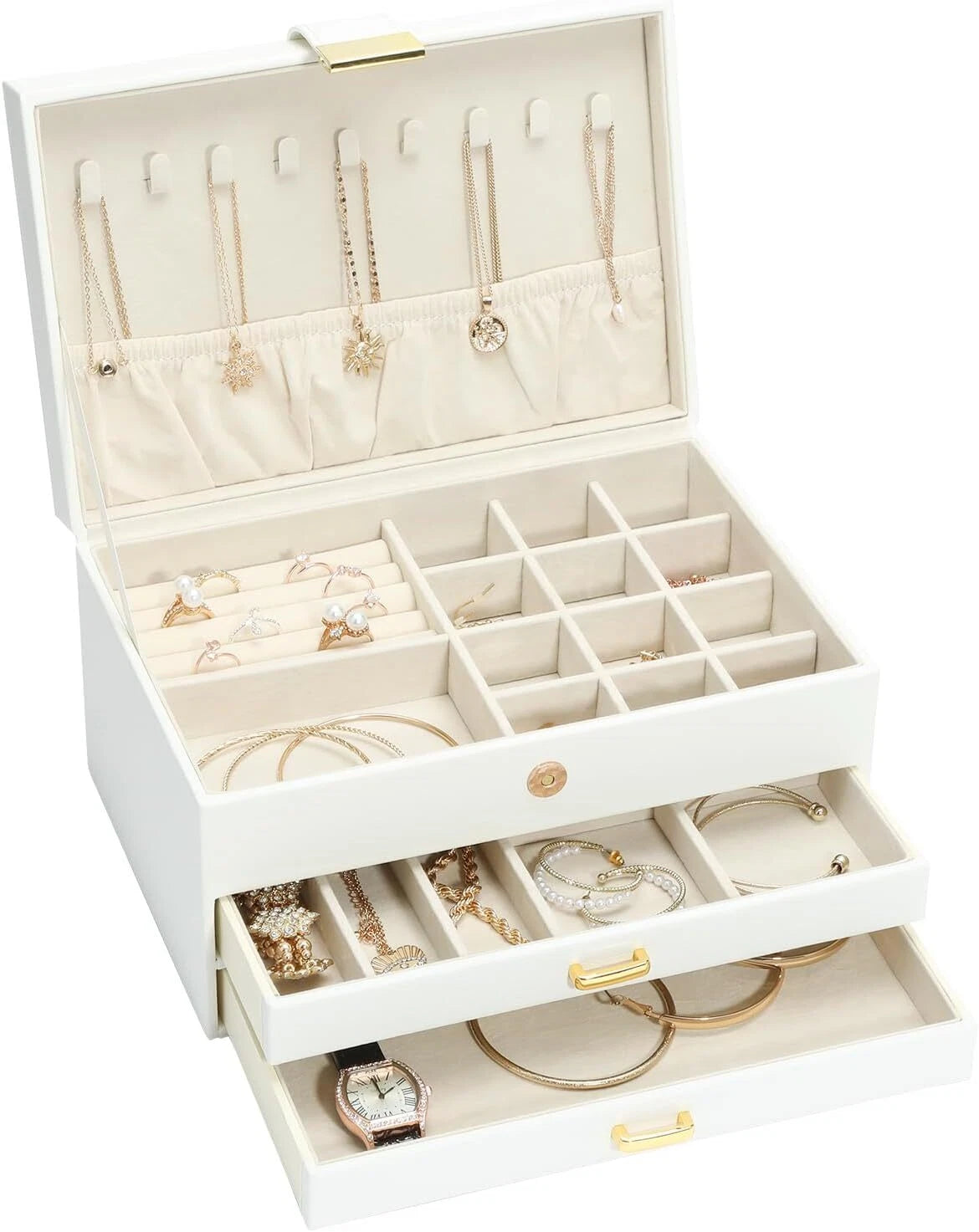 Jewelry Organizer Box, Women Jewelry Box 3 Layers with 2 Drawers, Large Jewelry | eBay