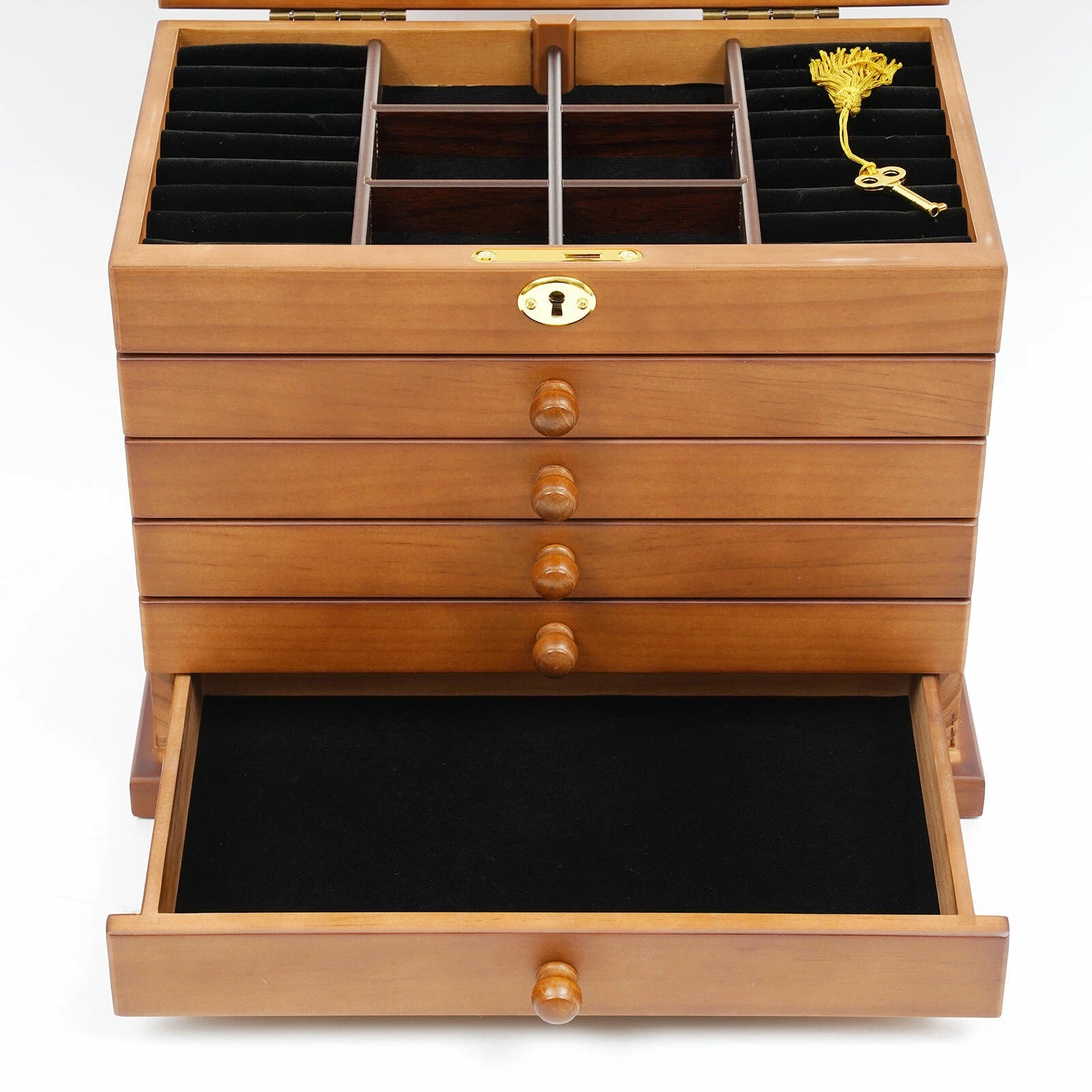 6-Layer Jewelry Box Wood for Wowen Large Organizer Box with Mirror & 5 Drawers | eBay