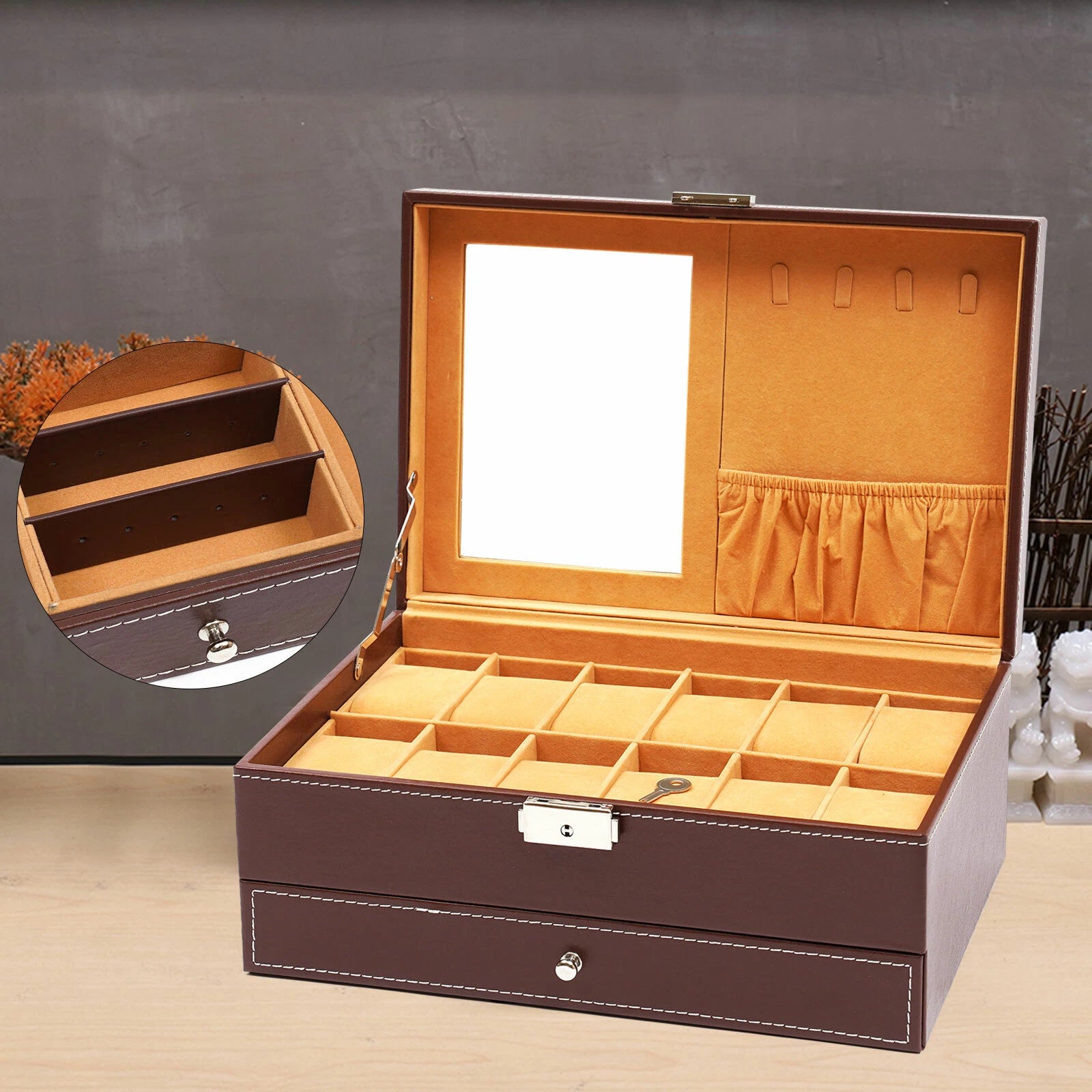 Mens Watch Box Case Organizer 12 Slots Watches Holder Jewelry Storage Display US | eBay