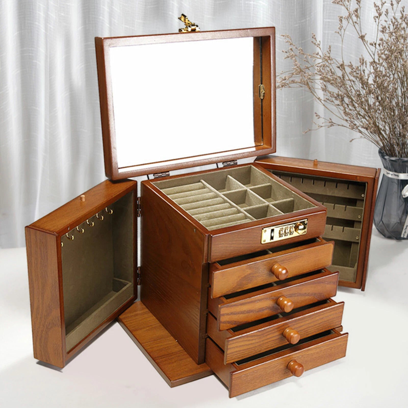 Wooden Jewelry Box Jewelry Storage Box with Combo Lock for Jewelries Necklaces | eBay