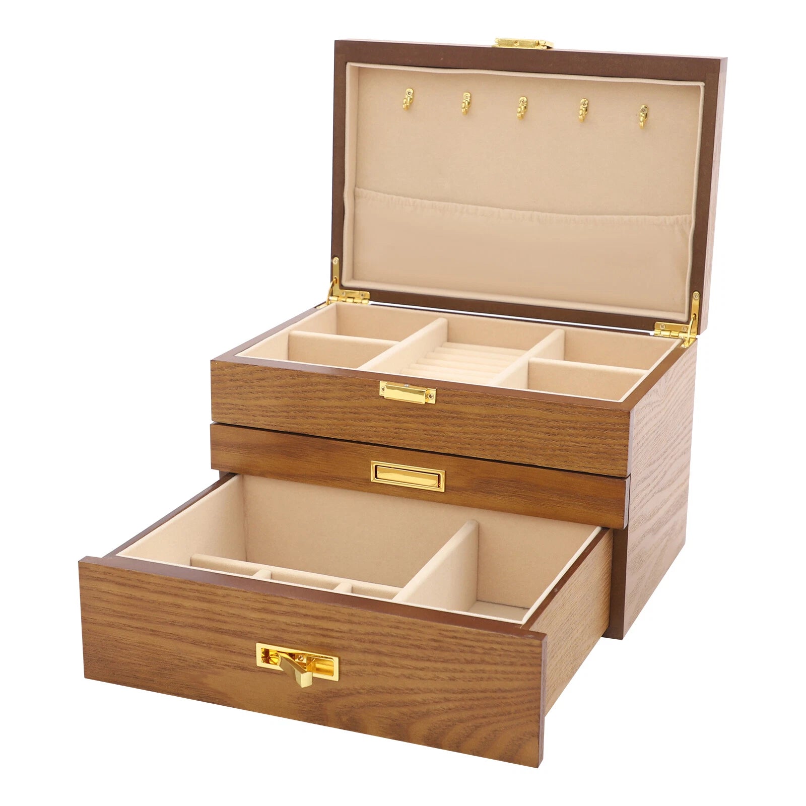 Retro Jewelry Organizer 3 Layers Rings Necklaces Bracelet Display Cabinet Box | eBay