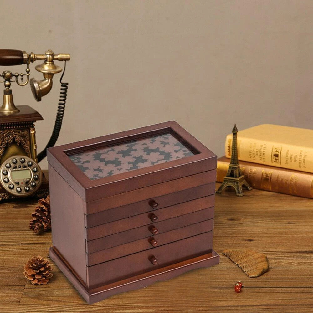 Jewelry Ring Display Organizer Box Tray Earring Storage Case with 5 Drawers | eBay