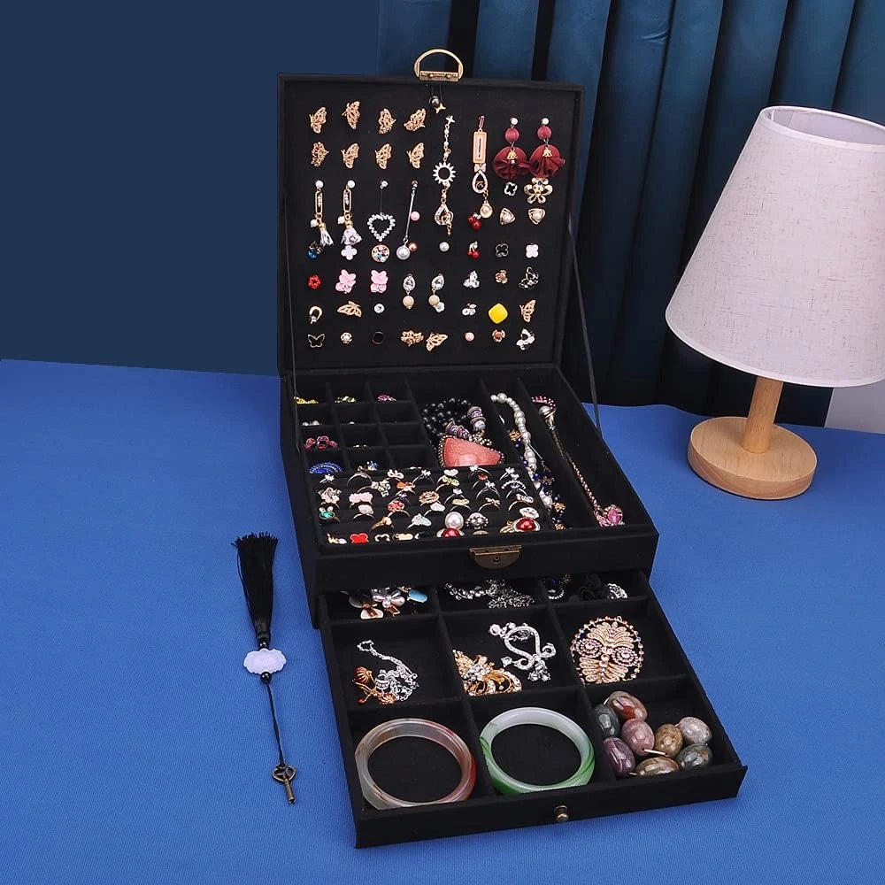 Women Jewelry Box Lockable 3 Layers Large Jewelry Organizer Storage Case for ... | eBay