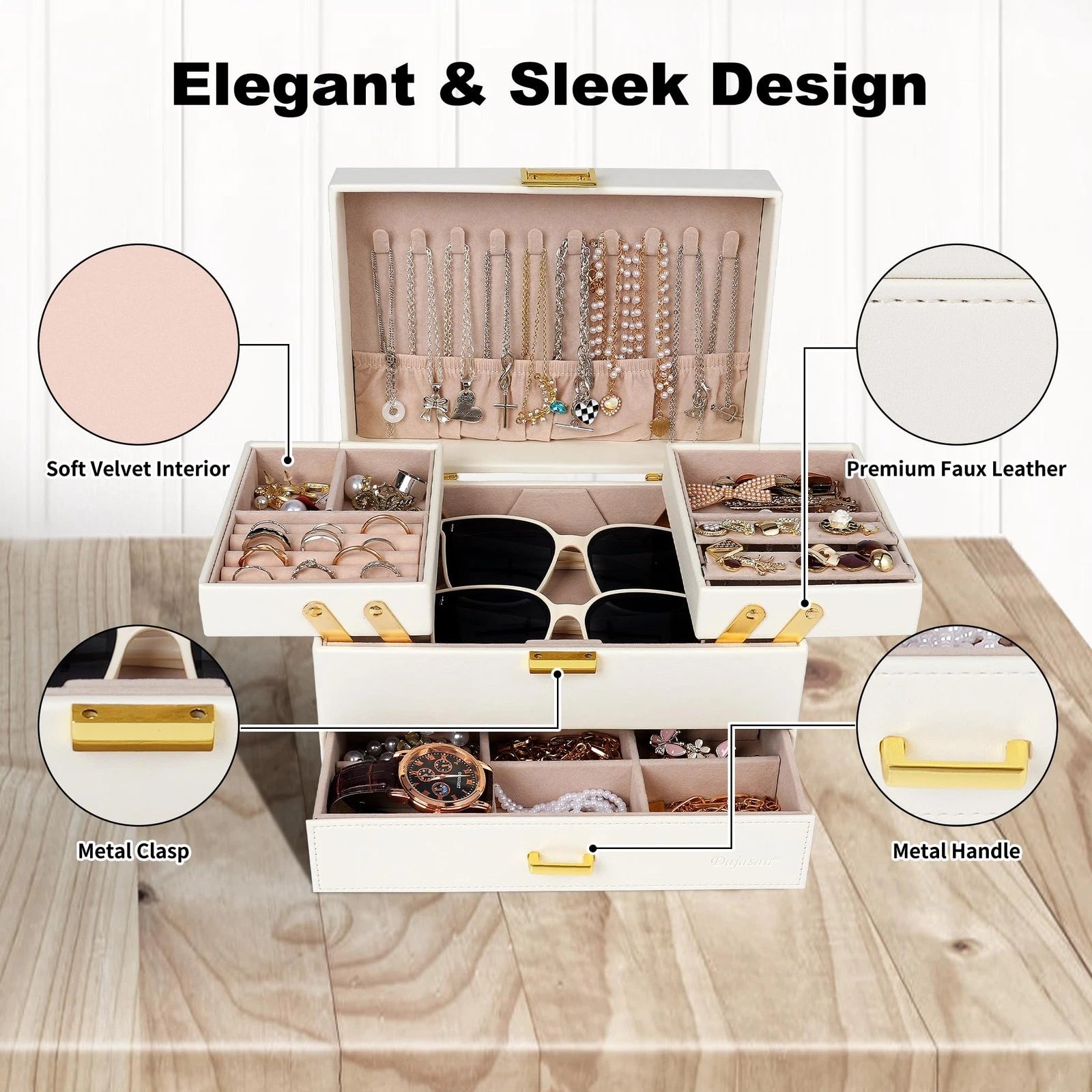 Jewelry Box for Women, 3 Layers Large Jewelry Organizer Box, Jewelry Storage ... | eBay