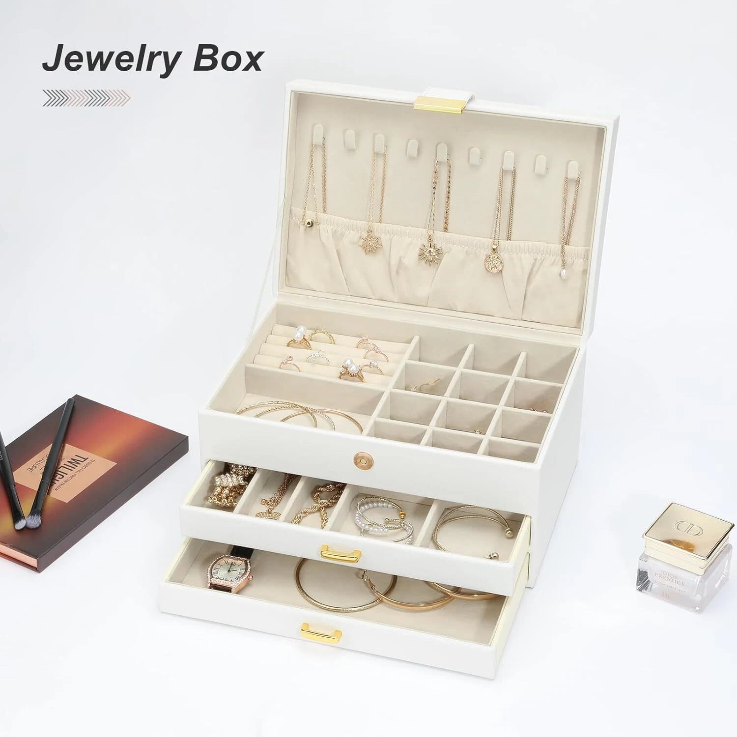 Jewelry Organizer Box, Women Jewelry Box 3 Layers with 2 Drawers, Large Jewelry | eBay