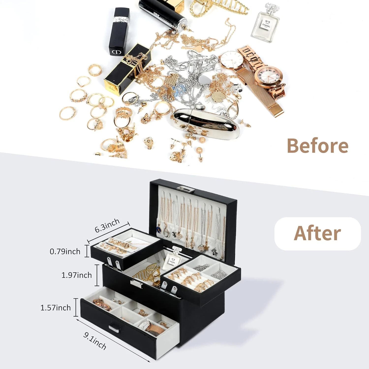 Joyero De Cuero Con Espejo Para Joyeria, Joyas Organizador Regalo Para Mujer | eBay