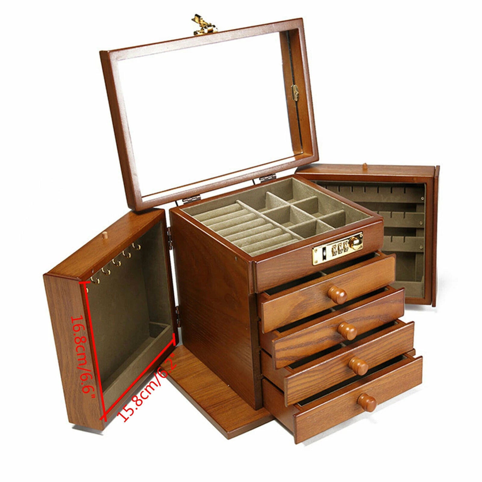 Elegant 5-Layer Wooden Jewelry Box with Velvet Lining and Secure Lock | eBay
