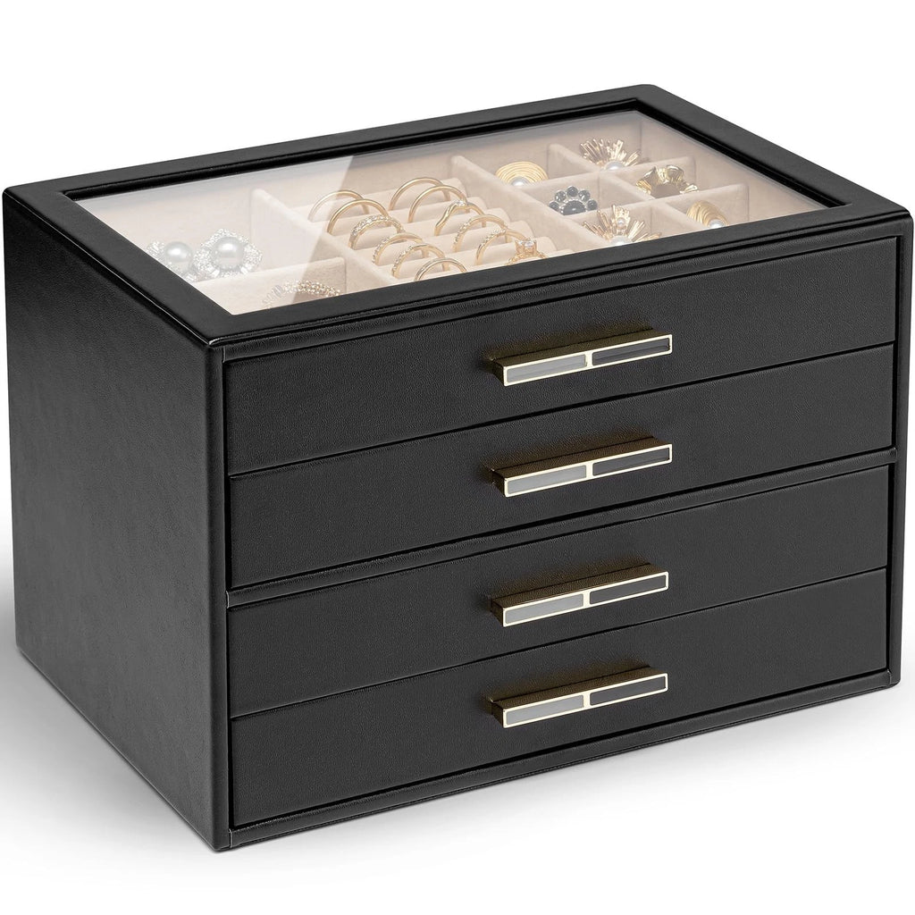 4 Layer Jewelry Box for Women, Glass Lid Jewelry Organizer with 4 Drawers for... | eBay