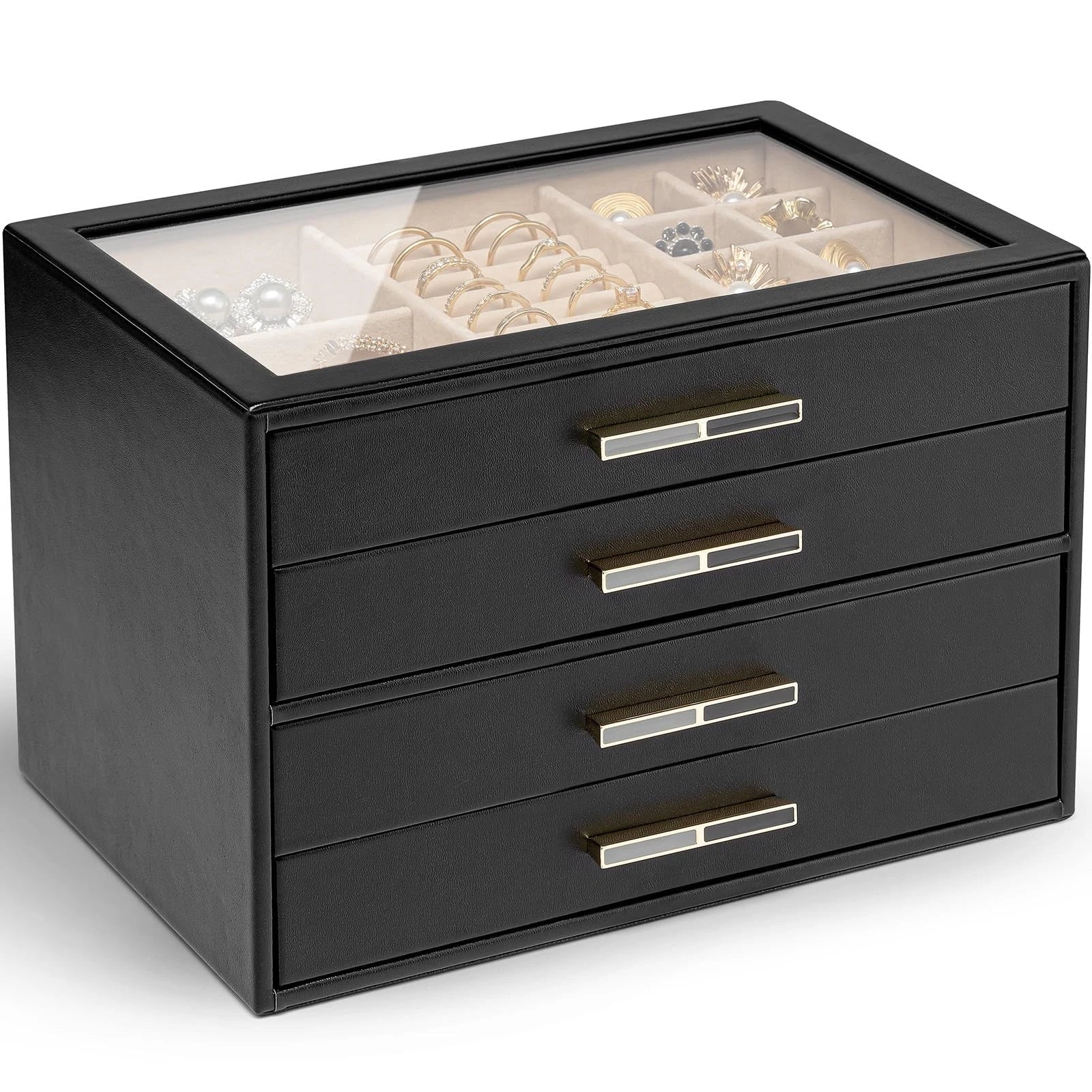 4 Layer Jewelry Box for Women, Glass Lid Jewelry Organizer with 4 Drawers for... | eBay