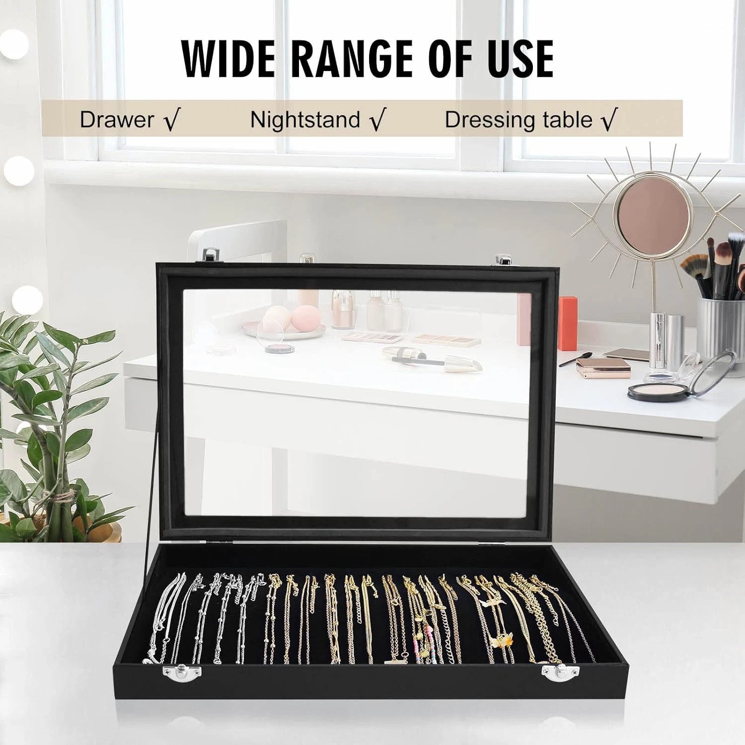 Premium Sky Blue Necklace Organizer Box with 20 Hooks & Transparent Lid | eBay