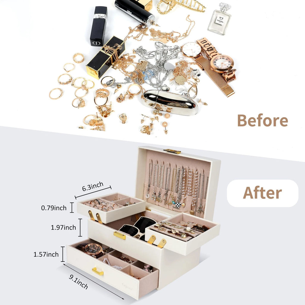 Jewelry Box for Women, 3 Layers Large Jewelry Organizer Box, Jewelry Storage ... | eBay