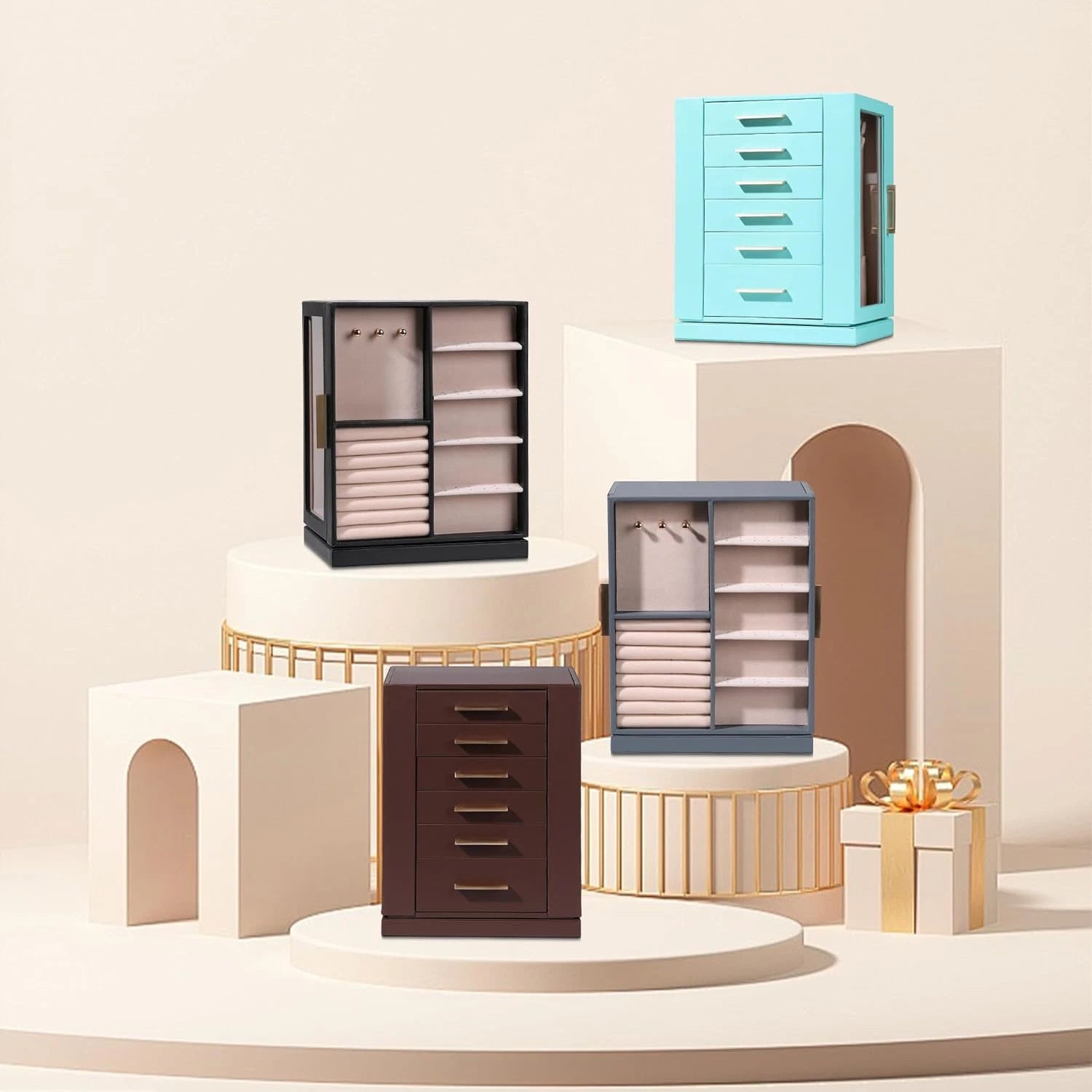 360° Rotating Jewelry Box,Pu Leather Jewelry Organizer with 6 Drawers,Large Jewe | eBay