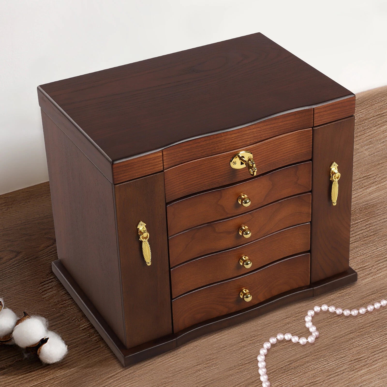 Elegant 5-Tier Wooden Jewelry Box with 4 Drawers and Mirror for Women | eBay