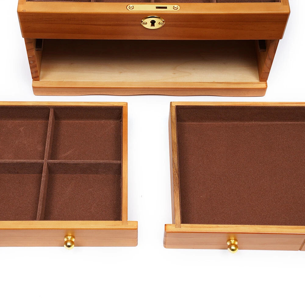 Large Capacity Wooden Jewelry Box 3 Layers + Safe Lock Retro Organizer Case | eBay