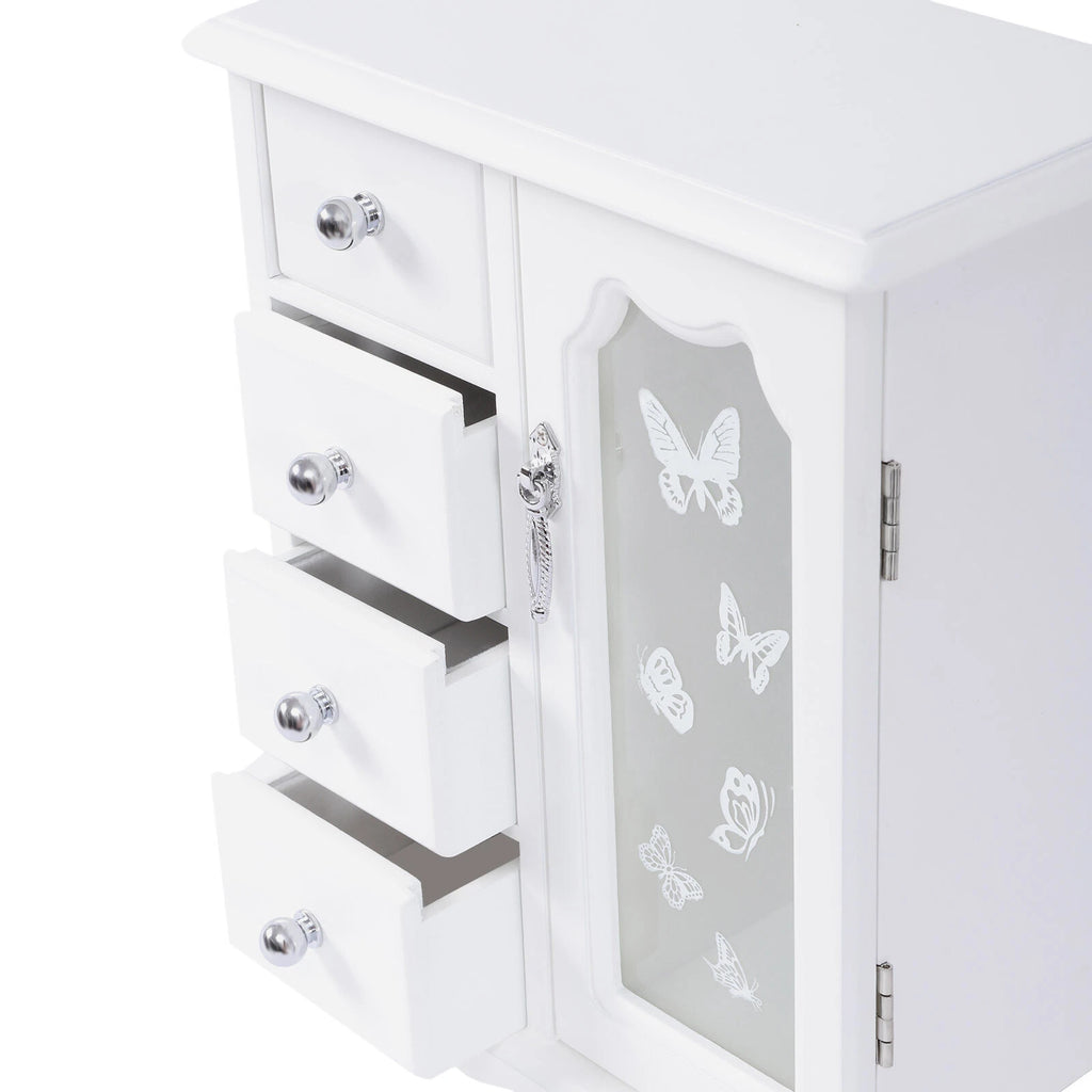 Elegant White Jewelry Box Organizer with 4 Drawers and Butterfly Design | eBay