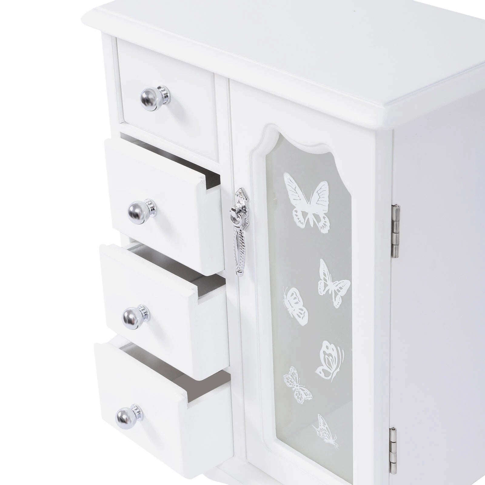 Elegant White Jewelry Box Organizer with 4 Drawers and Butterfly Design | eBay