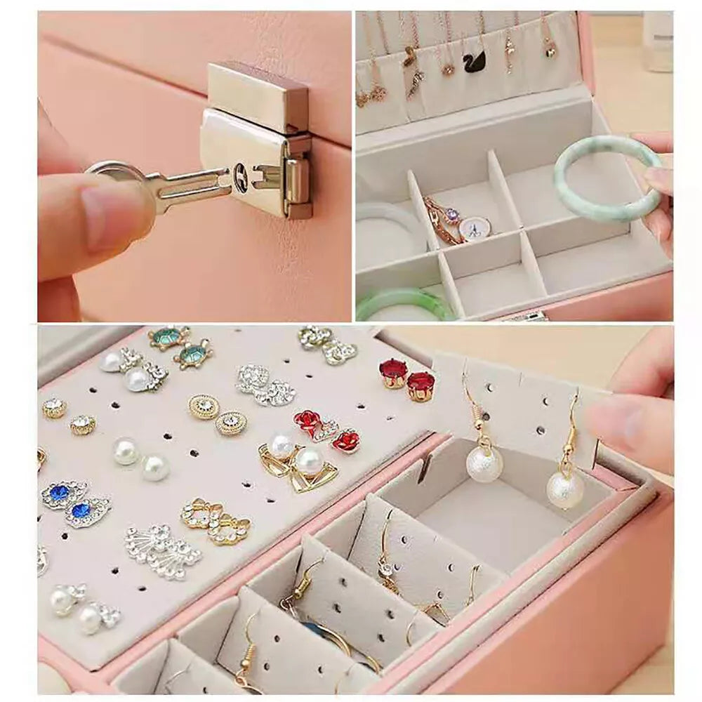 Double-layer Jewelry Storage Pink Cosmetics Box Watch Organizer Case PU Leather | eBay