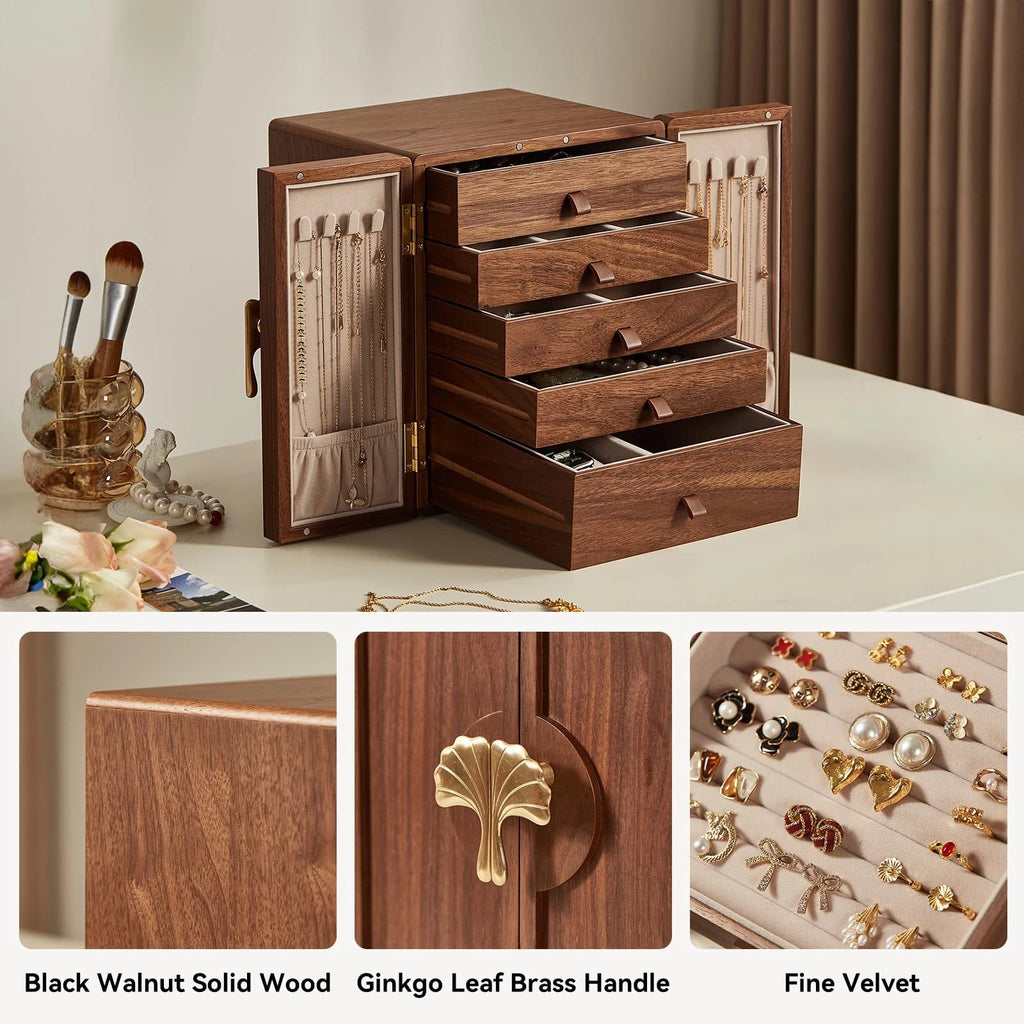 Homruilink Wooden Jewelry Box 5 Layer Black Walnut Large Jewelry Organizer wi... | eBay