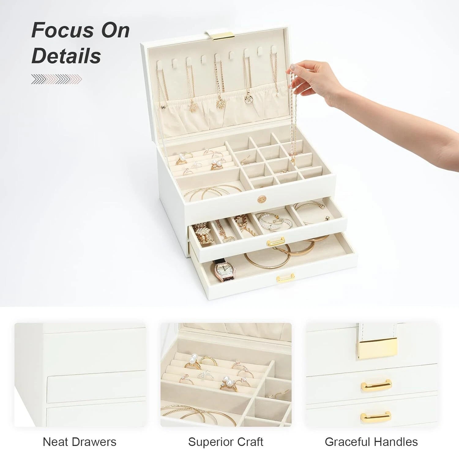 Jewelry Organizer Box, Women Jewelry Box 3 Layers with 2 Drawers, Large Jewelry | eBay