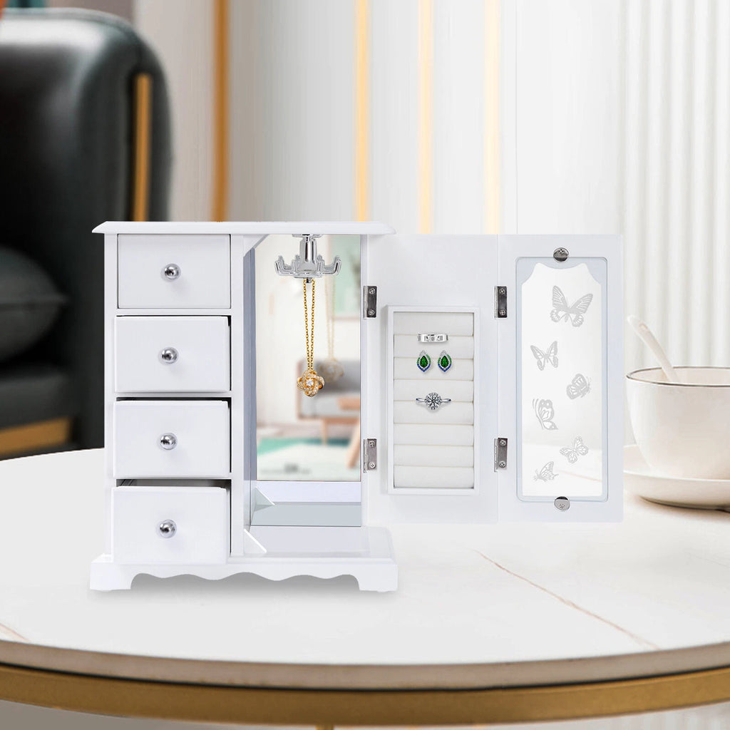 Jewelry Box for Women, White Jewelry Organizer Box with Mirror & 4 Drawers | eBay