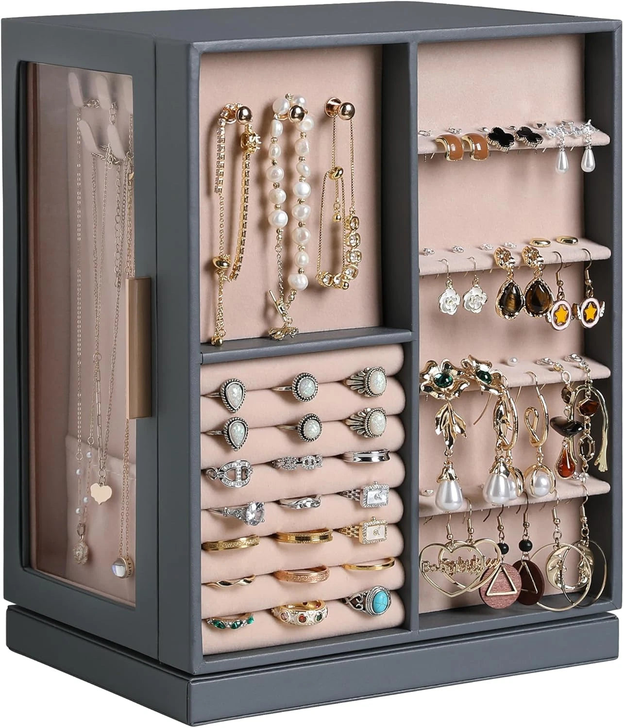 360° Rotating Jewelry Box,Pu Leather Jewelry Organizer with 6 Drawers,Large Jewe | eBay