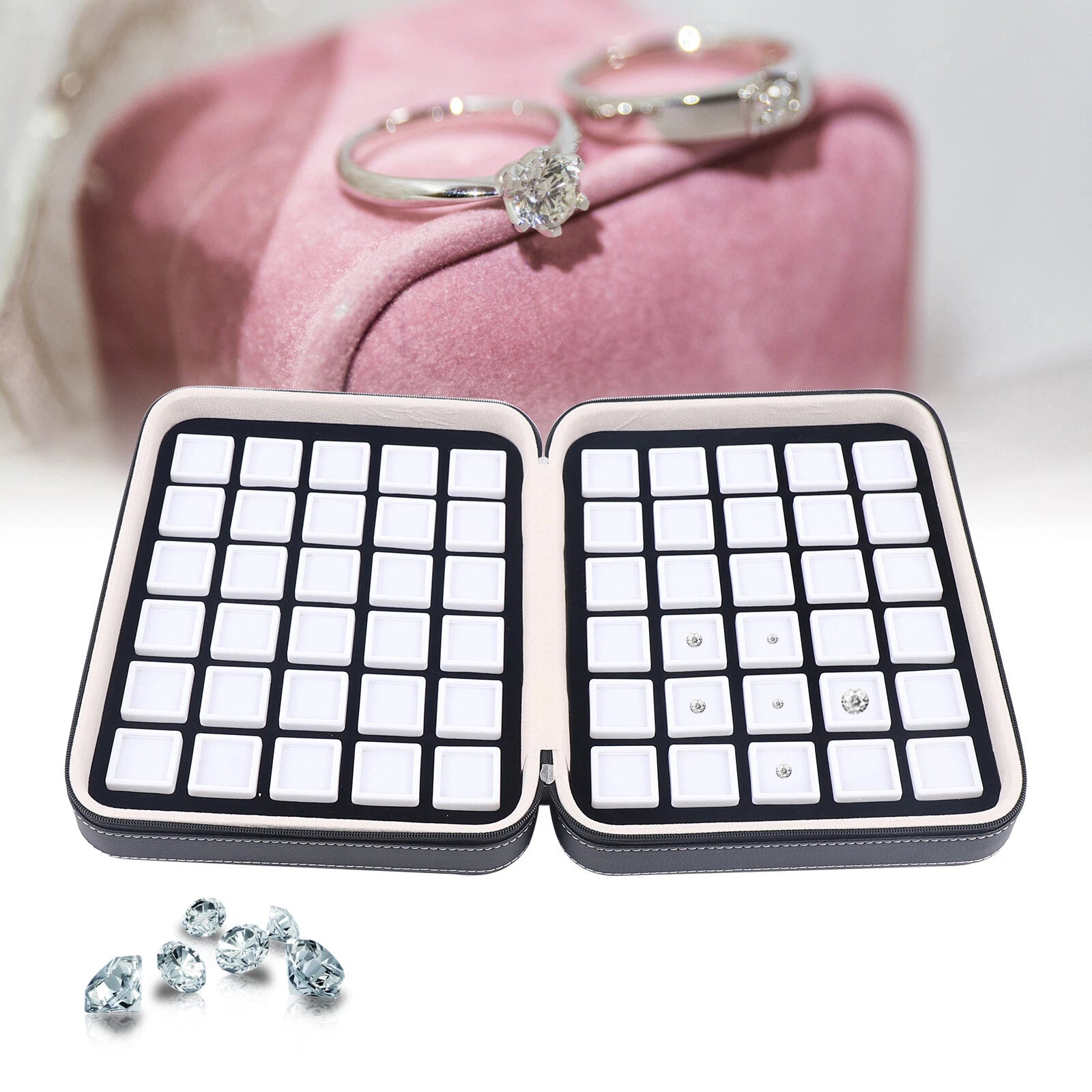 Gemstone Diamond Storage Box 60 Grids Gem Jewelry Organizer Jade Display Case US | eBay