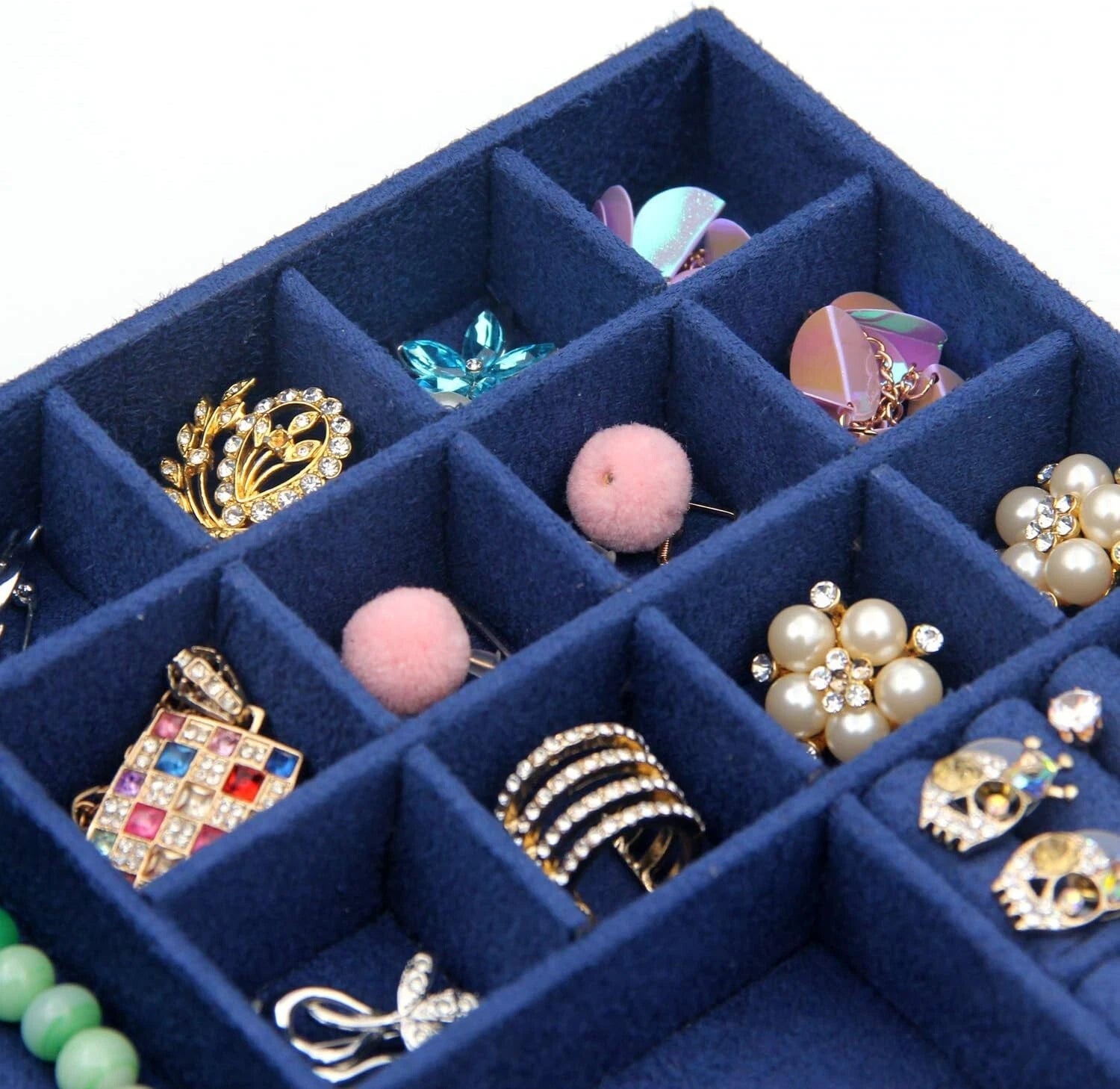 Elegant Two-Layer Jewelry Box Organizer in Deep Blue with Removable Compartments | eBay