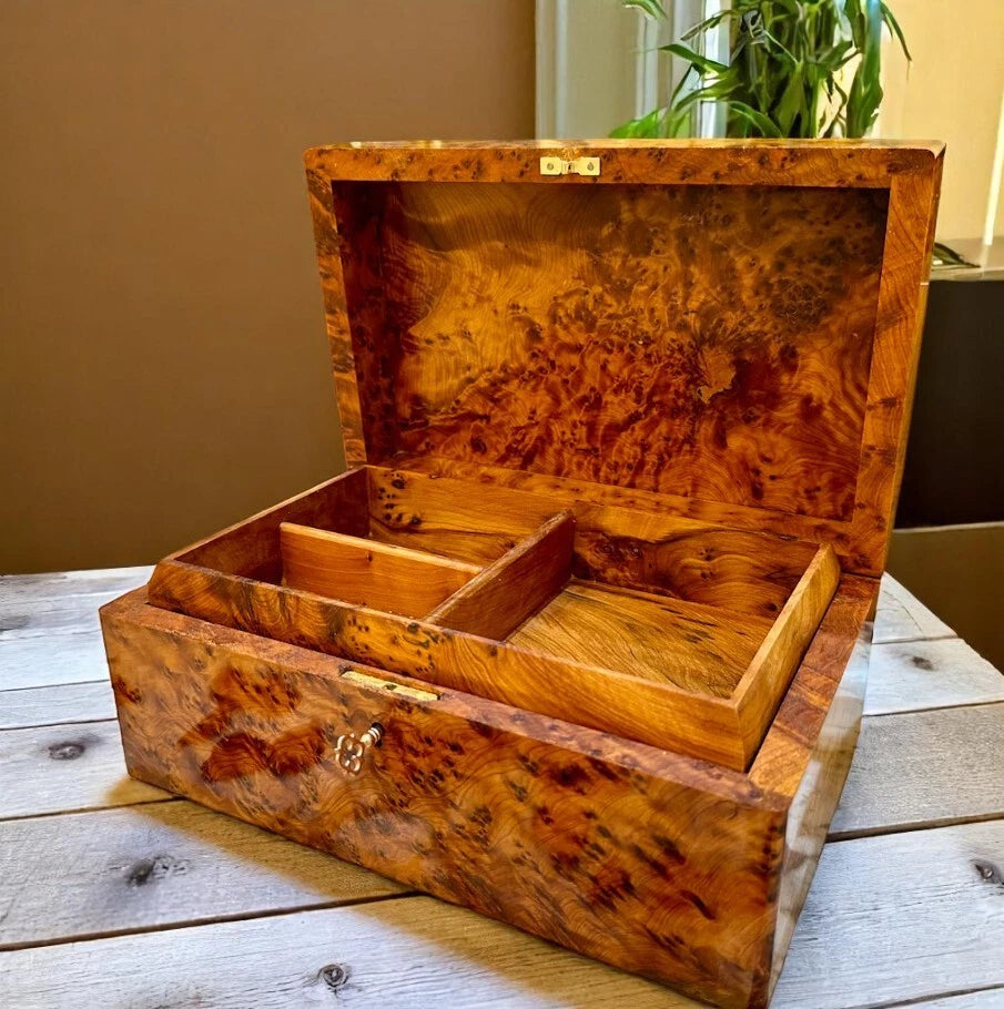 Lockable Jewelry Box Thuya Wooden Box Organizer With Key Keepsake Gift Box | eBay